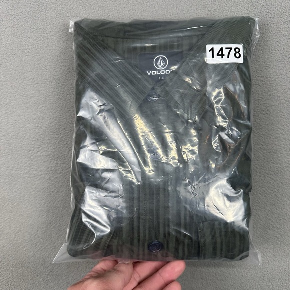 Volcom Steadfast Long Sleeve Dress Shirt Mens L Stripe Corduroy Squadron Green - Picture 10 of 10